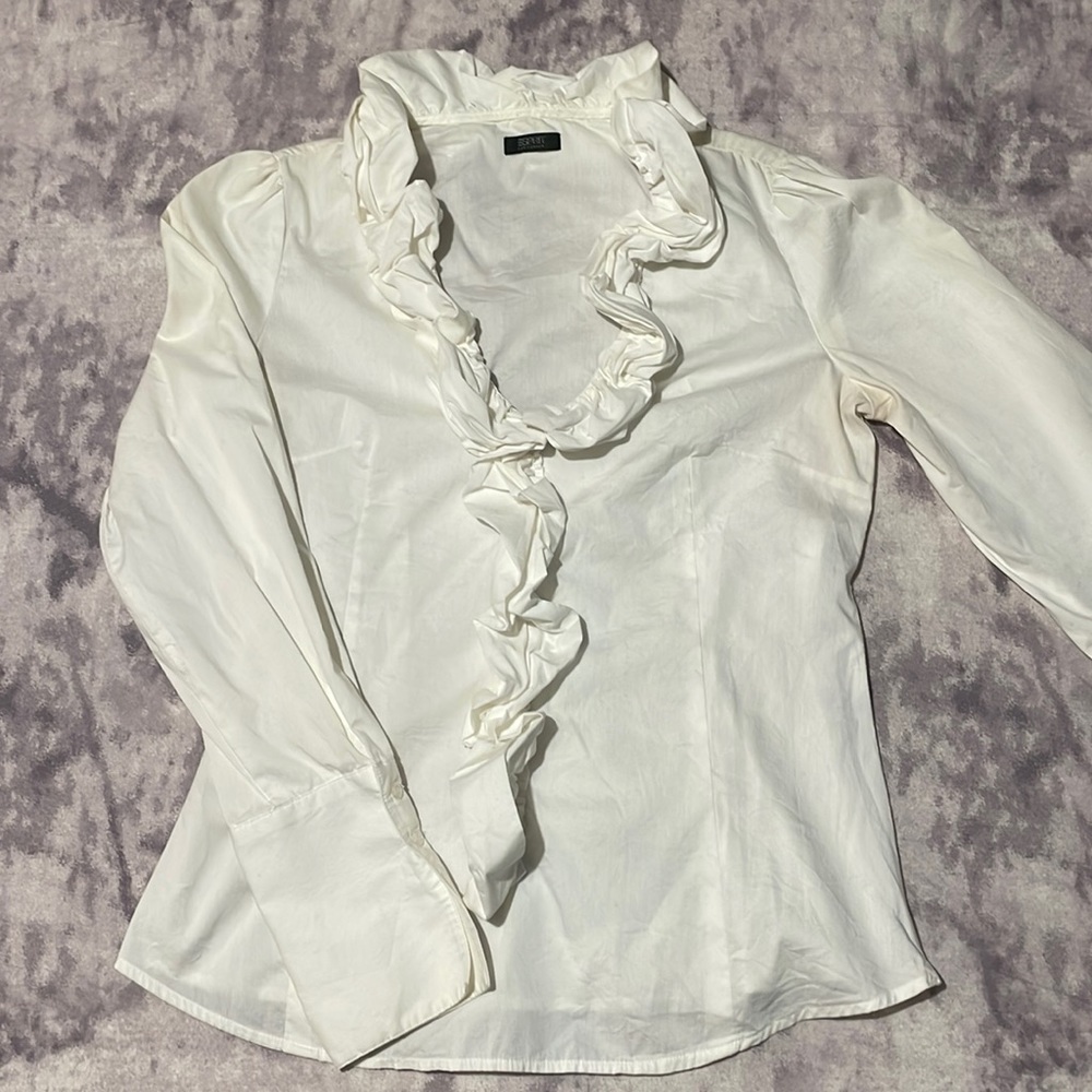 Esprit white ruffled blouse - size small